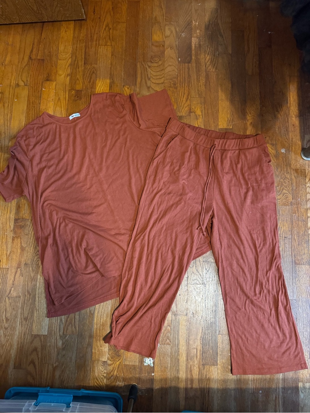 Rust Ribbed Two-Piece Set - Top & Pants - Picture 2 of 5
